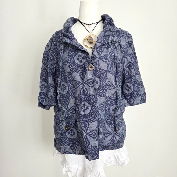 Vintage Boho Linen Medallion Print Jacket Size 14 Blue Y2K Artsy Indie Coastal - Picture 16 of 16